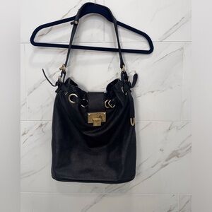 Jimmy Choo Black Leather Shoulder Bag with Gold Accents